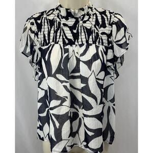 Marie Oliver High Neck Silk Blouse - XS Black & White with Gold Strands